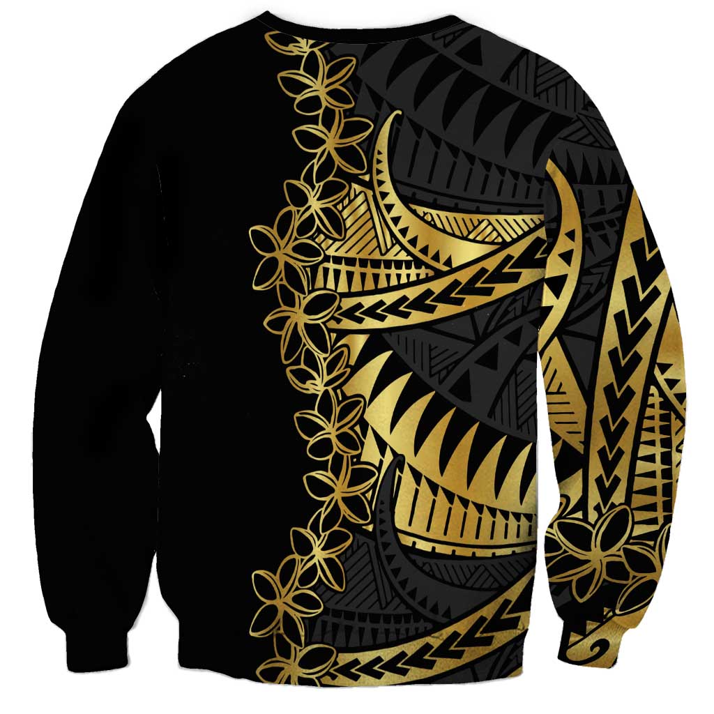 Polynesia Sweatshirt Black & Gold Fancy Plumeria LT7 - Polynesian Pride