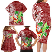 Hawaii Christmas Mele Kalikimaka Family Matching Long Sleeve Bodycon Dress and Hawaiian Shirt Santa Claus LT7 - Polynesian Pride