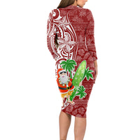 Hawaii Christmas Mele Kalikimaka Long Sleeve Bodycon Dress Santa Claus LT7 - Polynesian Pride