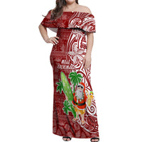 Hawaii Christmas Mele Kalikimaka Off Shoulder Maxi Dress Santa Claus LT7 Women Red - Polynesian Pride
