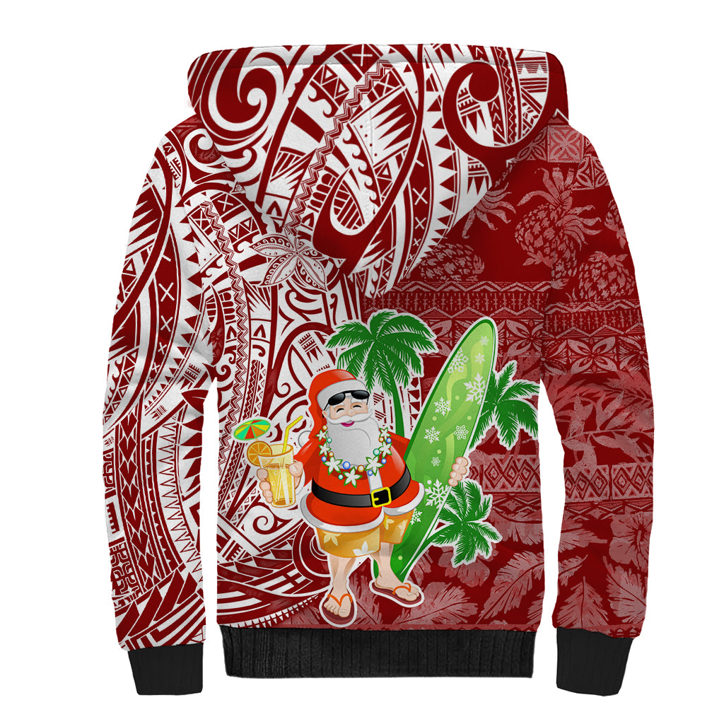 Hawaii Christmas Mele Kalikimaka Sherpa Hoodie Santa Claus LT7 - Polynesian Pride