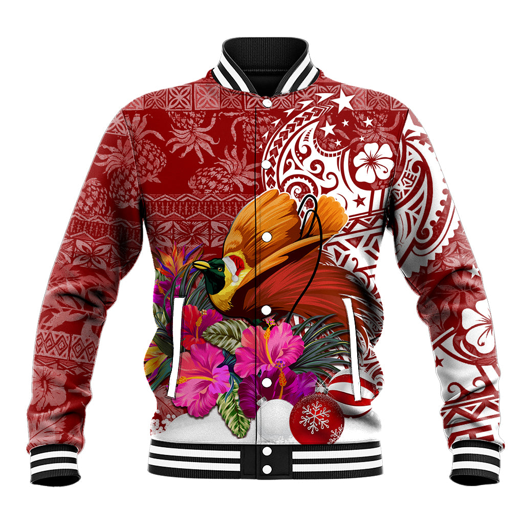 Papua New Guinea Christmas Baseball Jacket Bird-of-Paradise Special LT7 Unisex Red - Polynesian Pride