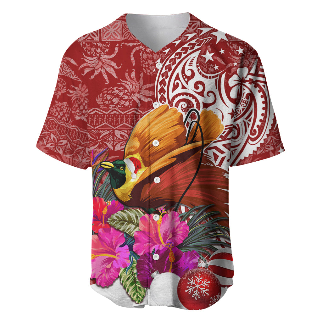 Papua New Guinea Christmas Baseball Jersey Bird-of-Paradise Special LT7 Red - Polynesian Pride