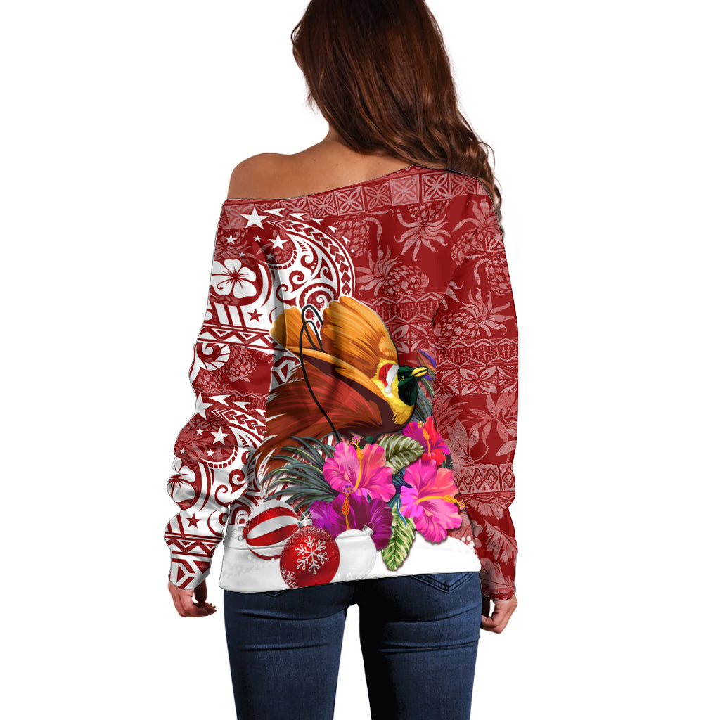 Papua New Guinea Christmas Off Shoulder Sweater Bird-of-Paradise Special LT7 - Polynesian Pride
