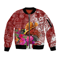 Papua New Guinea Christmas Sleeve Zip Bomber Jacket Bird-of-Paradise Special LT7 Unisex Red - Polynesian Pride
