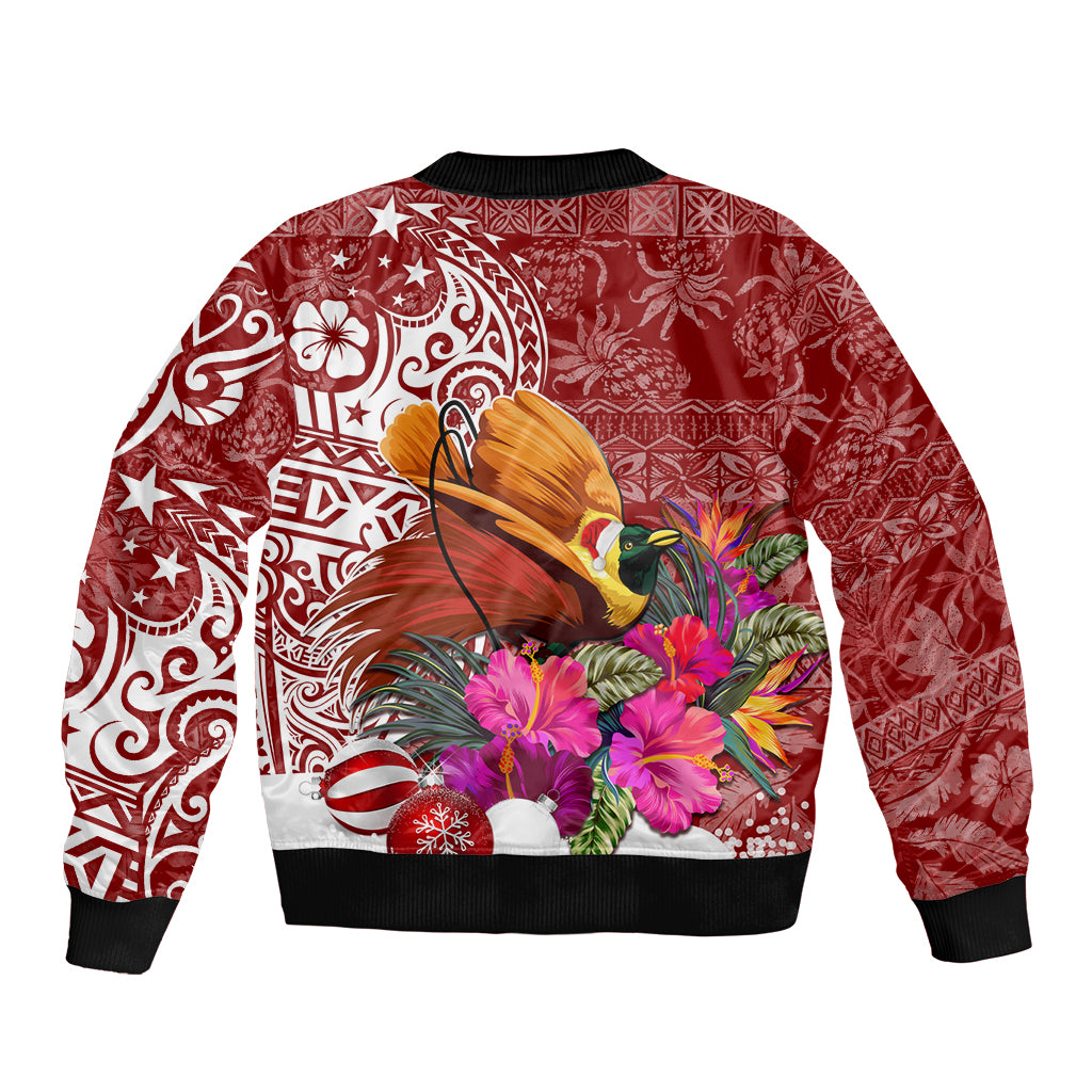 Papua New Guinea Christmas Sleeve Zip Bomber Jacket Bird-of-Paradise Special LT7 - Polynesian Pride