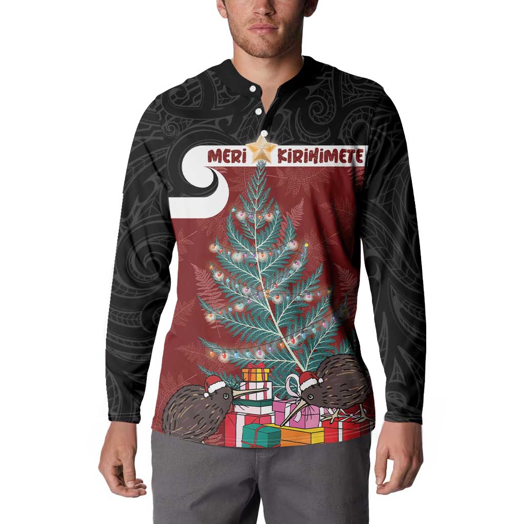 Personalised New Zealand Maori Christmas Button Sweatshirt Xmas Fern Mix Kowhawhai