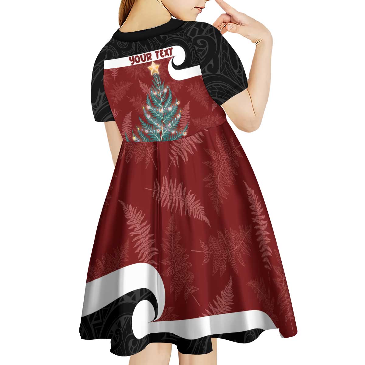 Personalised New Zealand Maori Christmas Kid Short Sleeve Dress Xmas Fern Mix Kowhawhai