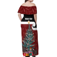Personalised New Zealand Maori Christmas Off Shoulder Maxi Dress Xmas Fern Mix Kowhawhai