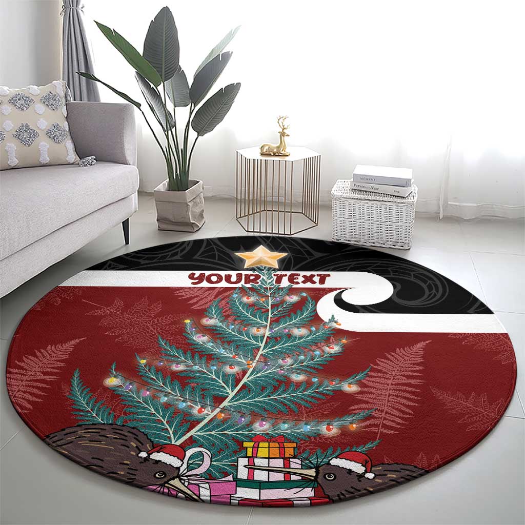 Personalised New Zealand Maori Christmas Round Carpet Xmas Fern Mix Kowhawhai