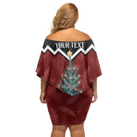 Personalised New Zealand Christmas Family Matching Off Shoulder Short Dress and Hawaiian Shirt Xmas Fern and Kiwi Birds