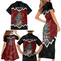 Personalised New Zealand Christmas Family Matching Short Sleeve Bodycon Dress and Hawaiian Shirt Xmas Fern and Kiwi Birds