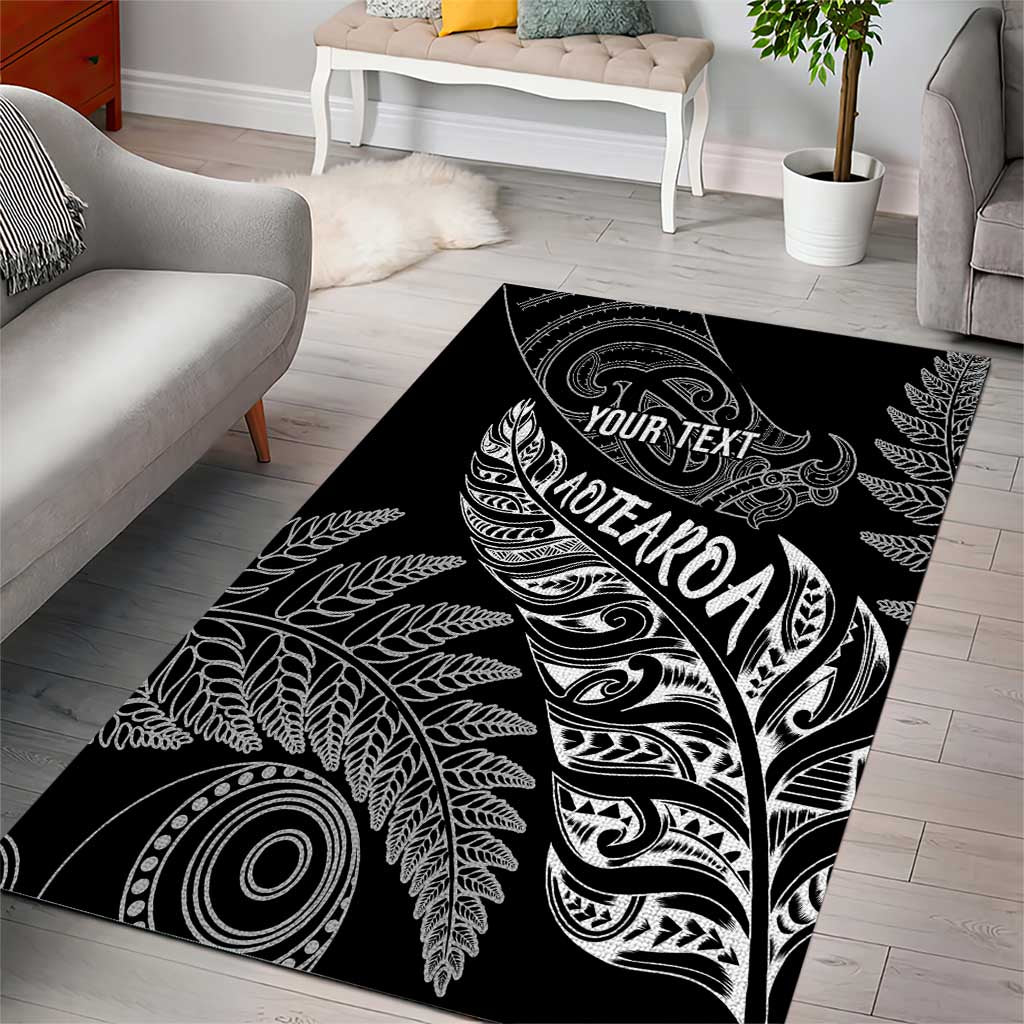 Aotearoa Personalized Lawn Bowls Maori Area Rug New Zealand Black Tribal Silver Fern - Polynesian Pride