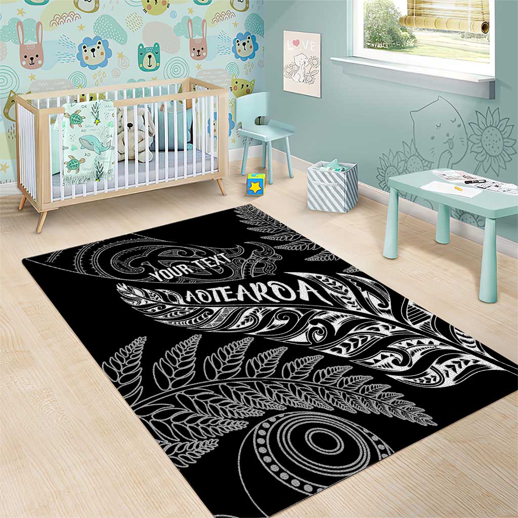 Aotearoa Personalized Lawn Bowls Maori Area Rug New Zealand Black Tribal Silver Fern - Polynesian Pride