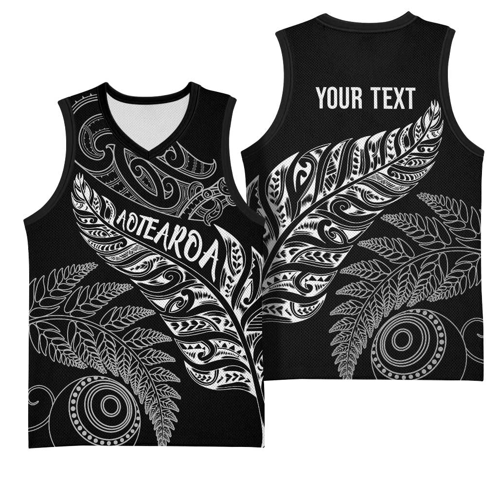 Aotearoa Personalized Lawn Bowls Maori Basketball Jersey New Zealand Black Tribal Silver Fern - Polynesian Pride