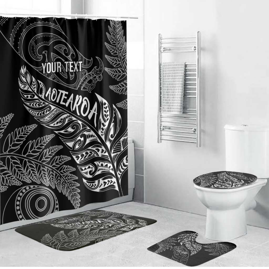 Aotearoa Personalized Lawn Bowls Maori Bathroom Set New Zealand Black Tribal Silver Fern - Polynesian Pride
