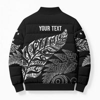 Aotearoa Personalized Lawn Bowls Maori Bomber Puffer Jacket New Zealand Black Tribal Silver Fern - Polynesian Pride
