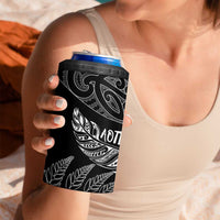 Aotearoa Personalized Lawn Bowls Maori 4 in 1 Can Cooler Tumbler New Zealand Black Tribal Silver Fern - Polynesian Pride