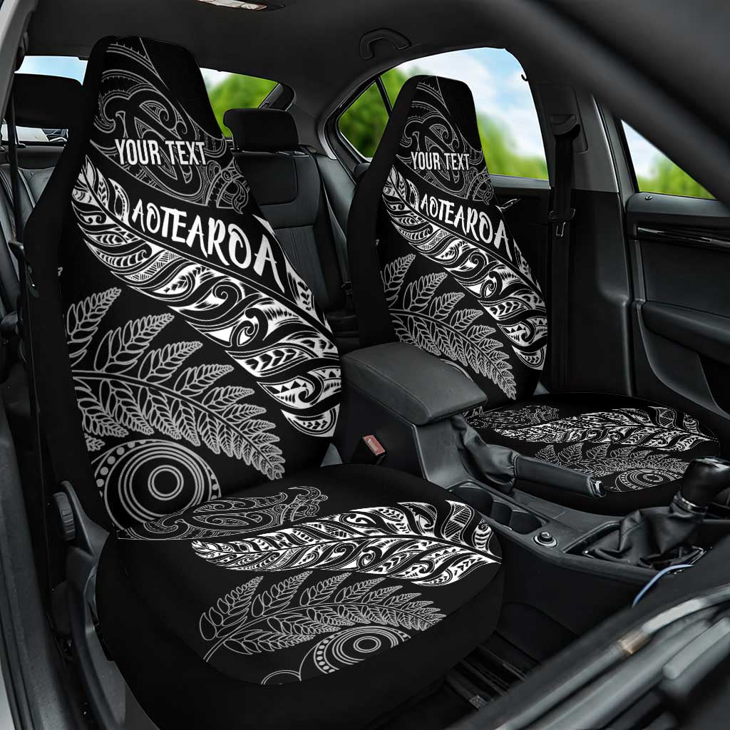 Aotearoa Personalized Lawn Bowls Maori Car Seat Cover New Zealand Black Tribal Silver Fern - Polynesian Pride