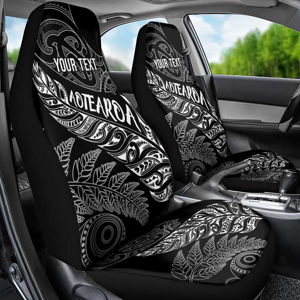 Aotearoa Personalized Lawn Bowls Maori Car Seat Cover New Zealand Black Tribal Silver Fern - Polynesian Pride