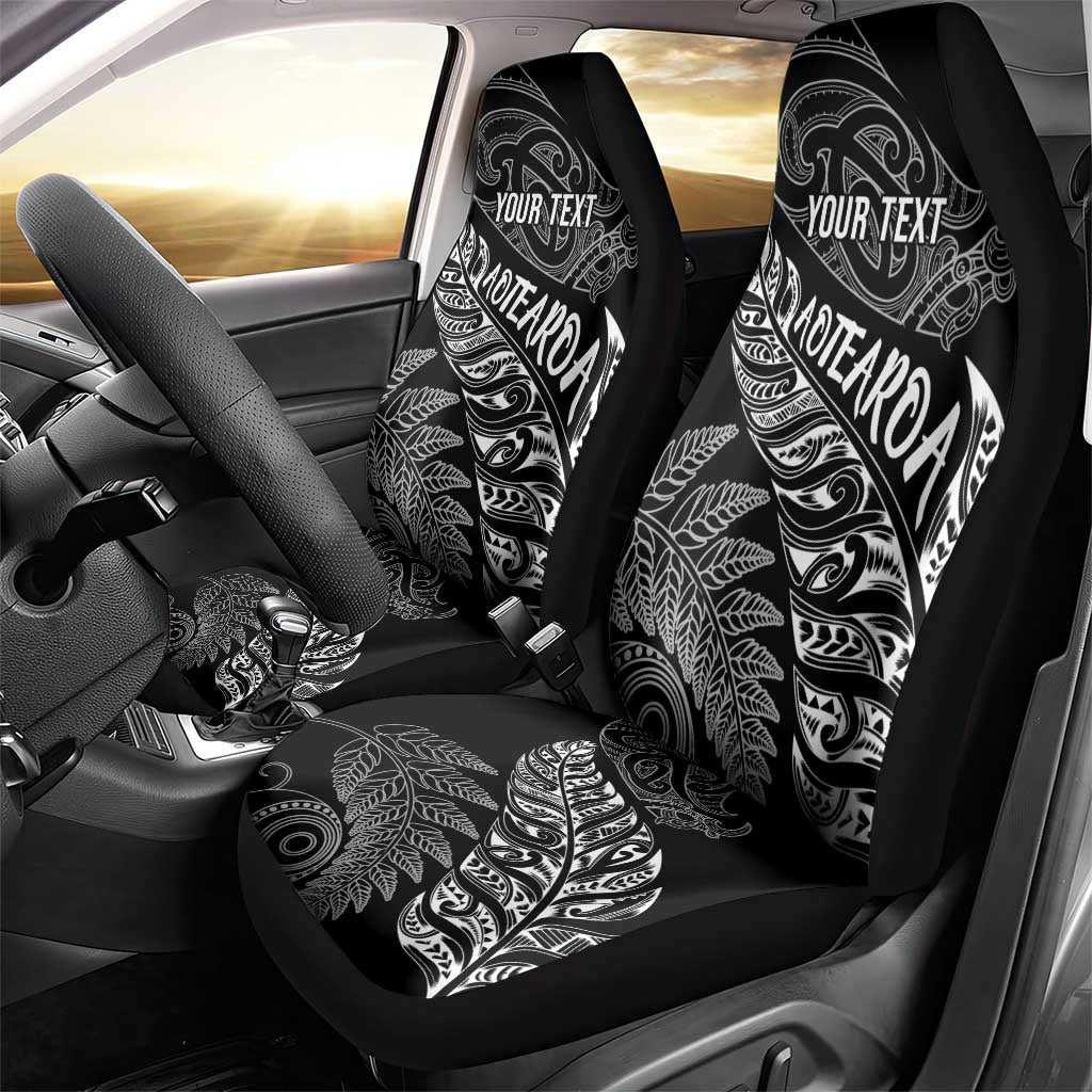Aotearoa Personalized Lawn Bowls Maori Car Seat Cover New Zealand Black Tribal Silver Fern - Polynesian Pride
