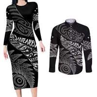 Aotearoa Personalized Lawn Bowls Maori Couples Matching Long Sleeve Bodycon Dress and Long Sleeve Button Shirt New Zealand Black Tribal Silver Fern - Polynesian Pride
