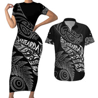 Aotearoa Personalized Lawn Bowls Maori Couples Matching Short Sleeve Bodycon Dress and Hawaiian Shirt New Zealand Black Tribal Silver Fern - Polynesian Pride
