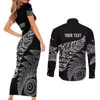 Aotearoa Personalized Lawn Bowls Maori Couples Matching Short Sleeve Bodycon Dress and Long Sleeve Button Shirt New Zealand Black Tribal Silver Fern - Polynesian Pride