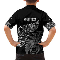 Aotearoa Personalized Lawn Bowls Maori Family Matching Off The Shoulder Long Sleeve Dress and Hawaiian Shirt New Zealand Black Tribal Silver Fern - Polynesian Pride