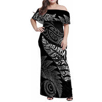Aotearoa Personalized Lawn Bowls Maori Family Matching Off Shoulder Maxi Dress and Hawaiian Shirt New Zealand Black Tribal Silver Fern - Polynesian Pride