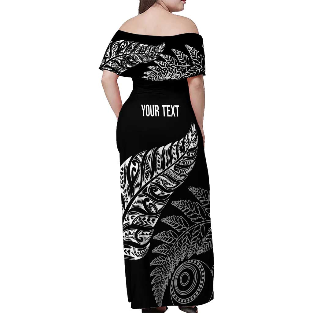 Aotearoa Personalized Lawn Bowls Maori Family Matching Off Shoulder Maxi Dress and Hawaiian Shirt New Zealand Black Tribal Silver Fern - Polynesian Pride