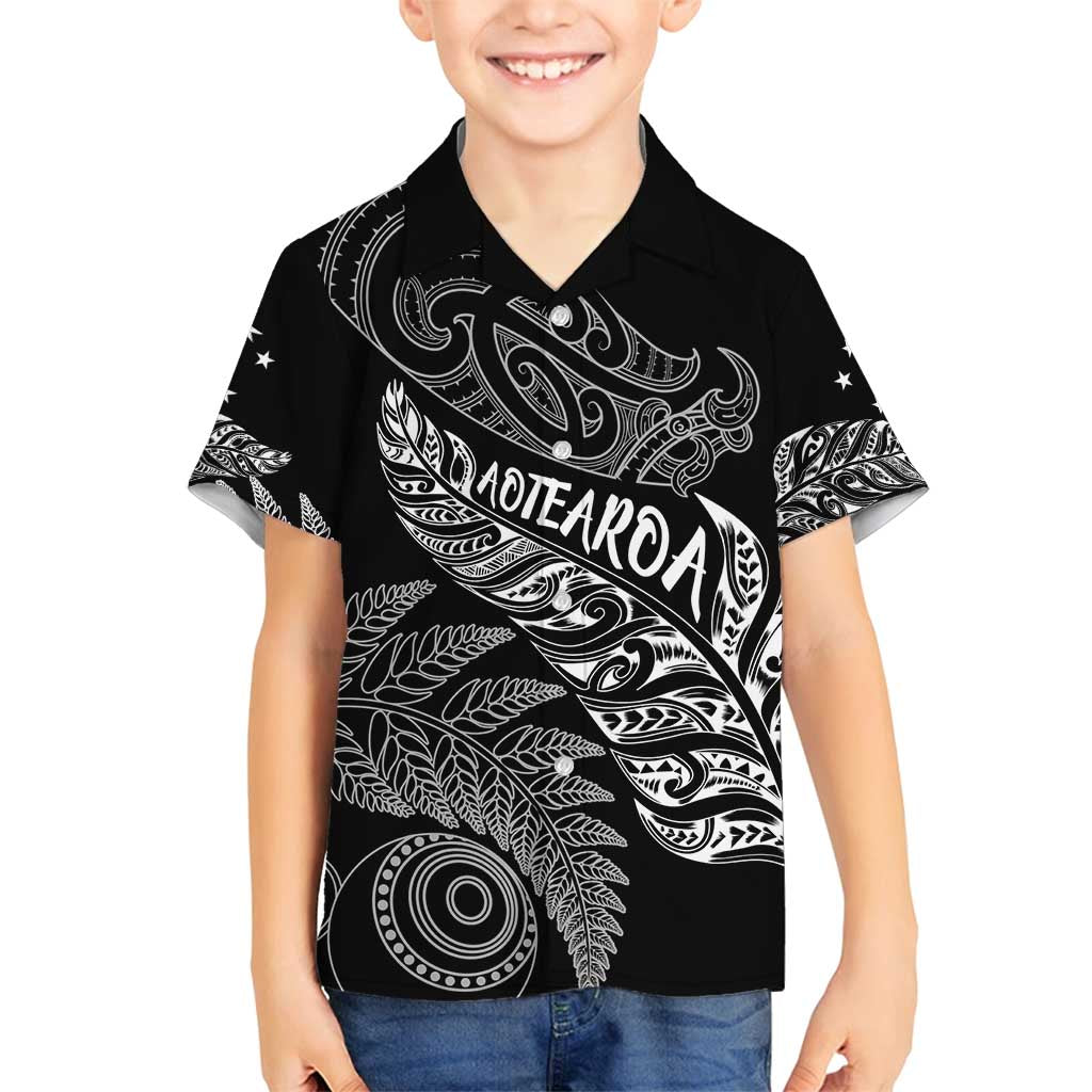 Aotearoa Personalized Lawn Bowls Maori Family Matching Off Shoulder Maxi Dress and Hawaiian Shirt New Zealand Black Tribal Silver Fern - Polynesian Pride