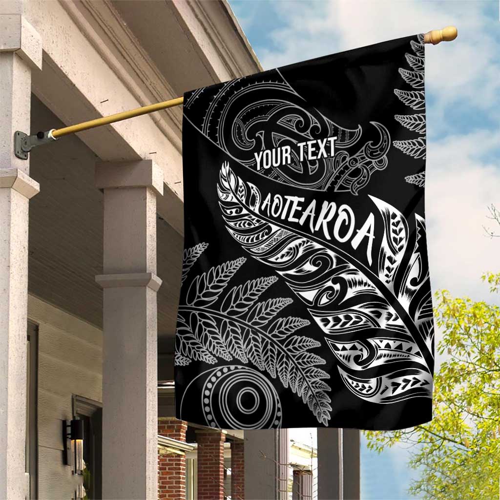 Aotearoa Personalized Lawn Bowls Maori Garden Flag New Zealand Black Tribal Silver Fern - Polynesian Pride