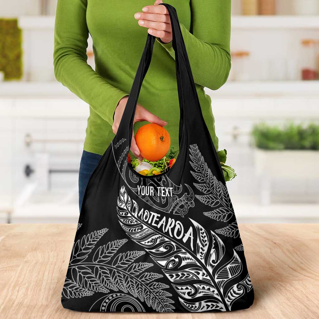Aotearoa Personalized Lawn Bowls Maori Grocery Bag New Zealand Black Tribal Silver Fern - undefined