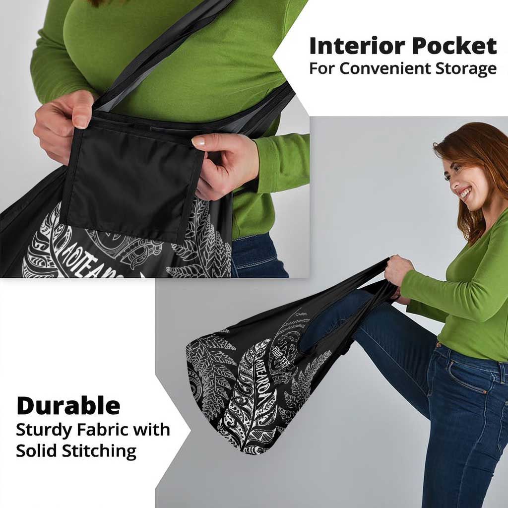 Aotearoa Personalized Lawn Bowls Maori Grocery Bag New Zealand Black Tribal Silver Fern - undefined