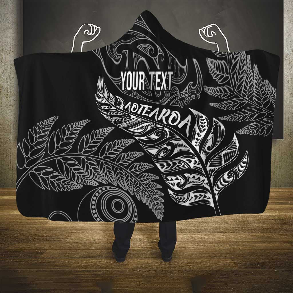 Aotearoa Personalized Lawn Bowls Maori Hooded Blanket New Zealand Black Tribal Silver Fern - Polynesian Pride