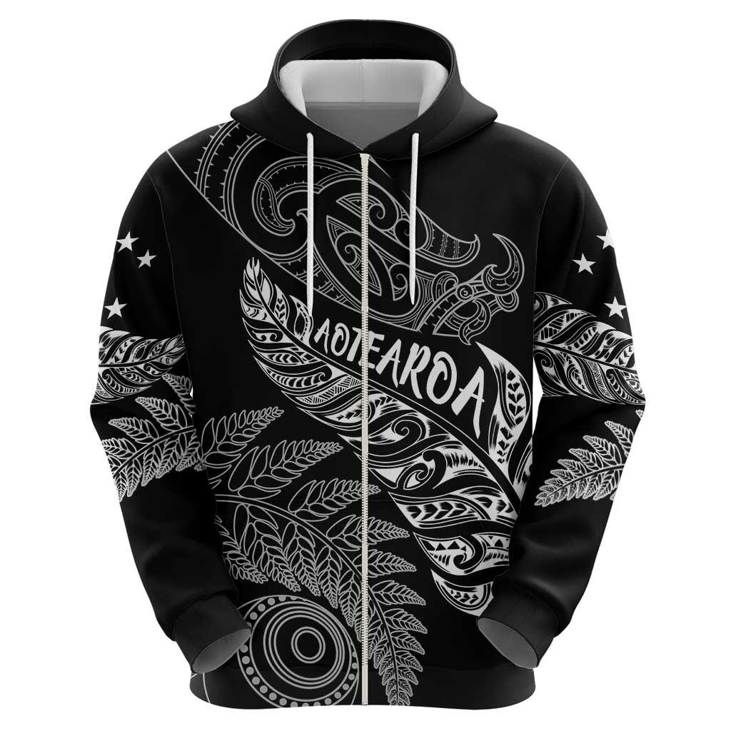 Aotearoa Personalized Lawn Bowls Maori Hoodie New Zealand Black Tribal Silver Fern - Polynesian Pride