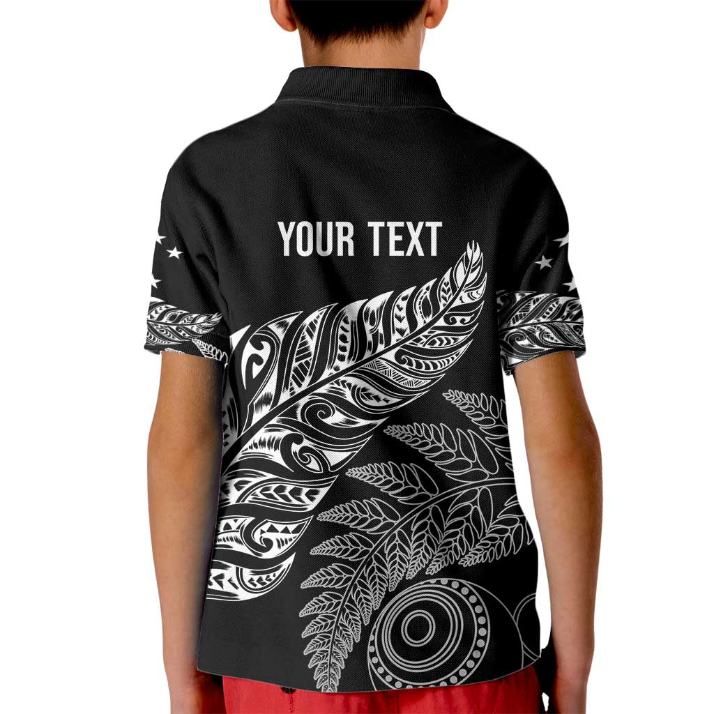 Aotearoa Personalized Lawn Bowls Maori Kid Polo Shirt New Zealand Black Tribal Silver Fern - Polynesian Pride