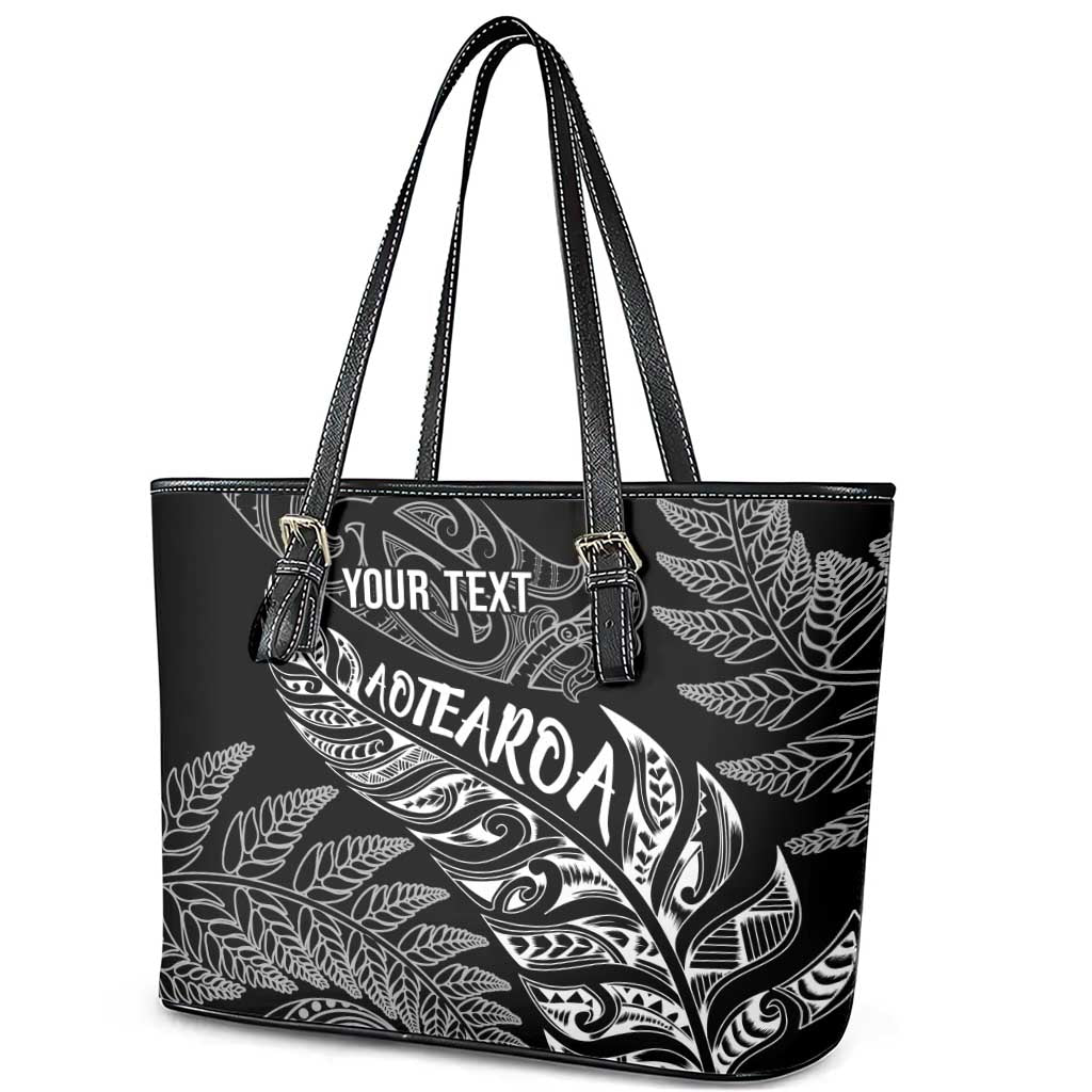 Aotearoa Personalized Lawn Bowls Maori Leather Tote Bag New Zealand Black Tribal Silver Fern - Polynesian Pride