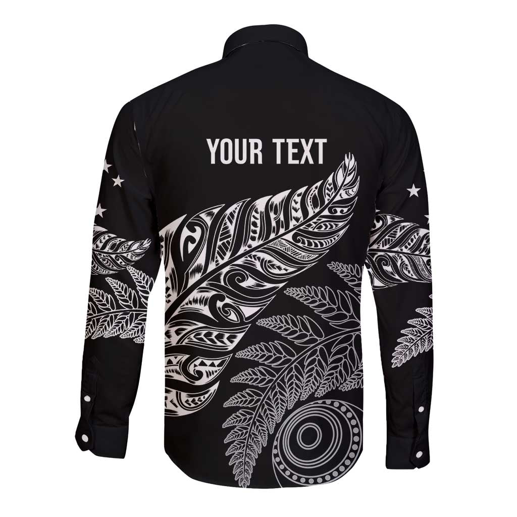Aotearoa Personalized Lawn Bowls Maori Long Sleeve Button Shirt New Zealand Black Tribal Silver Fern - Polynesian Pride