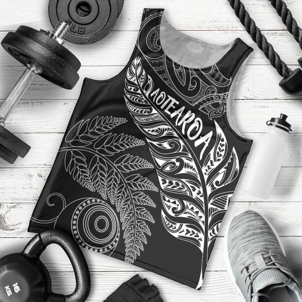 Aotearoa Personalized Lawn Bowls Maori Men Tank Top New Zealand Black Tribal Silver Fern - Polynesian Pride