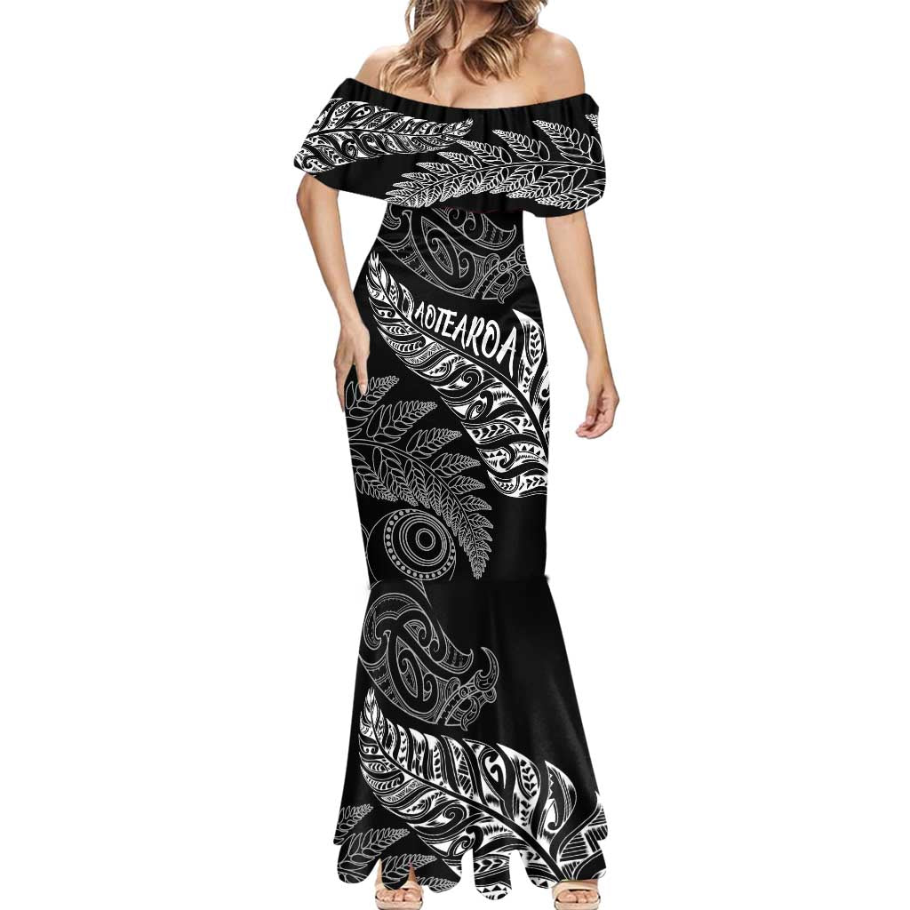 Aotearoa Personalized Lawn Bowls Maori Mermaid Dress New Zealand Black Tribal Silver Fern - Polynesian Pride