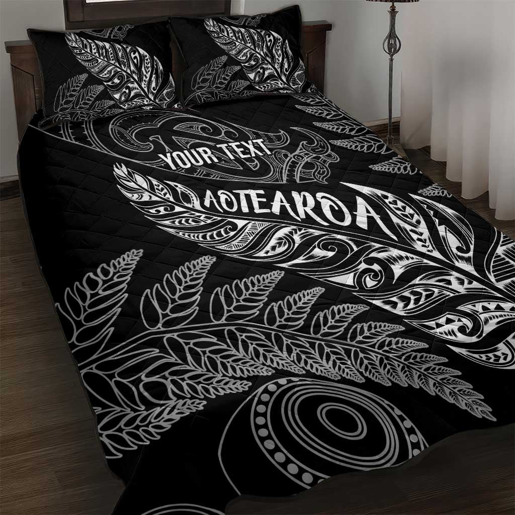 Aotearoa Personalized Lawn Bowls Maori Quilt Bed Set New Zealand Black Tribal Silver Fern - Polynesian Pride