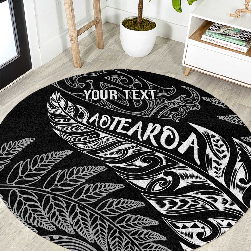 Aotearoa Personalized Lawn Bowls Maori Round Carpet New Zealand Black Tribal Silver Fern - Polynesian Pride