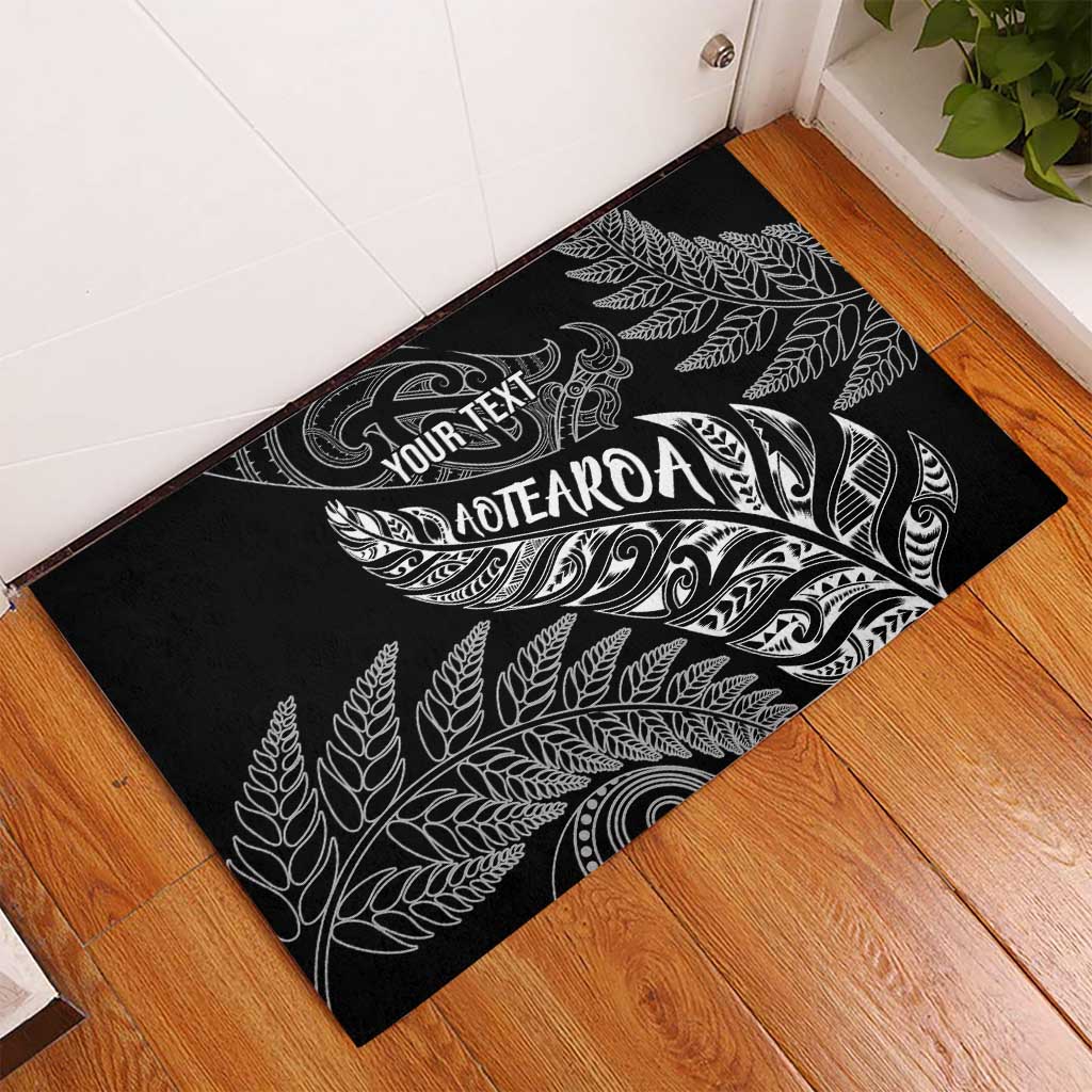 Aotearoa Personalized Lawn Bowls Maori Rubber Doormat New Zealand Black Tribal Silver Fern - Polynesian Pride