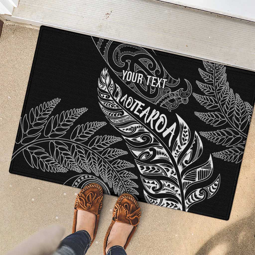 Aotearoa Personalized Lawn Bowls Maori Rubber Doormat New Zealand Black Tribal Silver Fern - Polynesian Pride