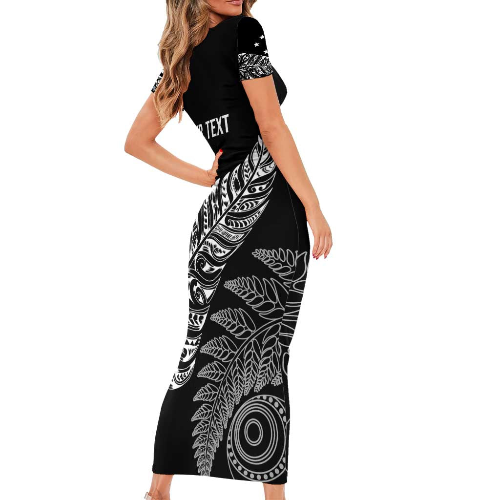 Aotearoa Personalized Lawn Bowls Maori Short Sleeve Bodycon Dress New Zealand Black Tribal Silver Fern - Polynesian Pride