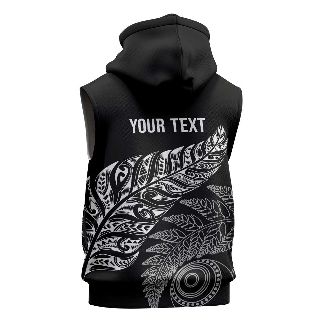 Aotearoa Personalized Lawn Bowls Maori Sleeveless Zip Hoodie New Zealand Black Tribal Silver Fern LT7