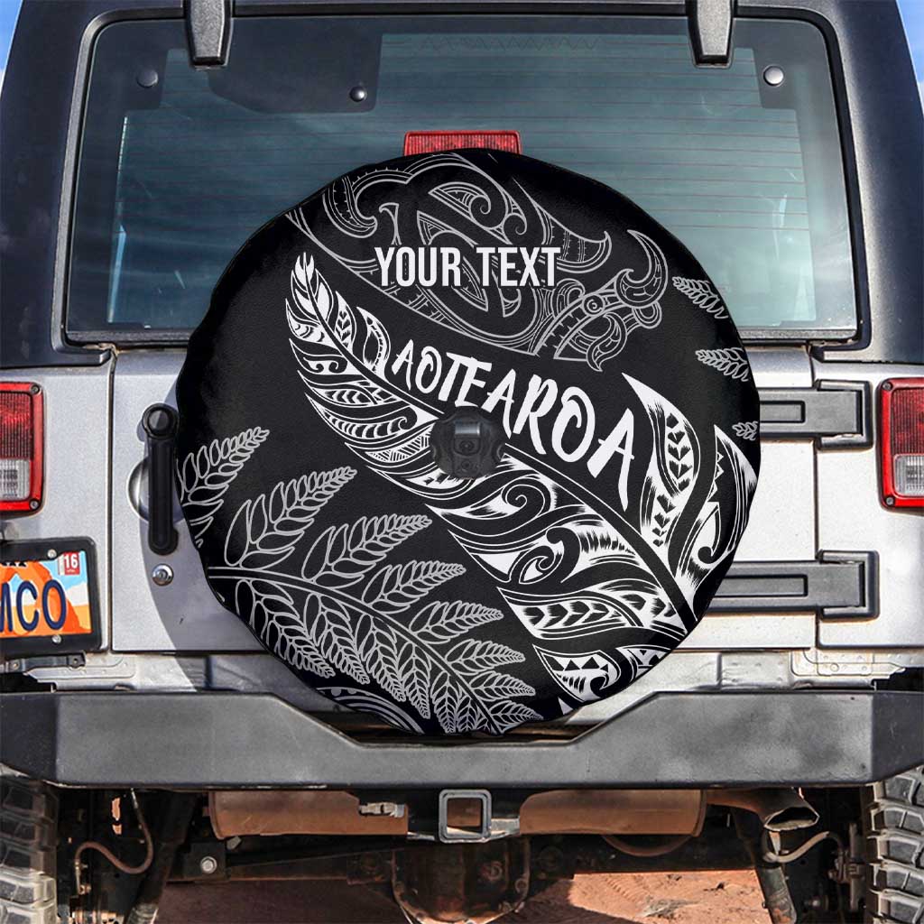 Aotearoa Personalized Lawn Bowls Maori Spare Tire Cover New Zealand Black Tribal Silver Fern - Polynesian Pride