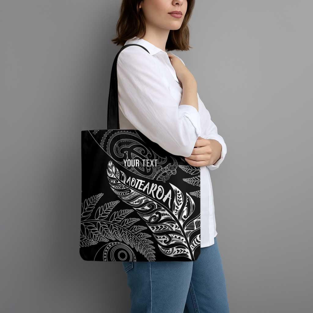 Aotearoa Personalized Lawn Bowls Maori Tote Bag New Zealand Black Tribal Silver Fern - Polynesian Pride